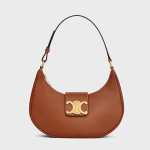 Celine Women Ava Triomphe Soft Bag in Smooth Calfskin-Brown
