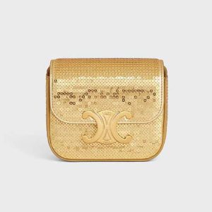 Celine Women Mini Triomphe in Sequins and Calfskin-Gold