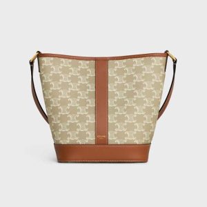 Celine Women Small Bucket Cuir Triomphe in Triomphe Canvas and Calfskin