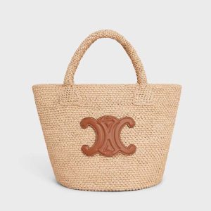 Celine Women Supple Small Triomphe Celine Classic Panier in Raffia and Calfskin