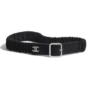 Chanel Women Goatskin Silver-Tone Metal & Strass Black Belt AA7319