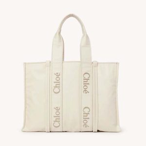 Chloe Women Large Woody Tote Bag-White