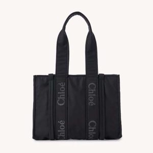 Chloe Women Medium Woody Tote Bag-Black