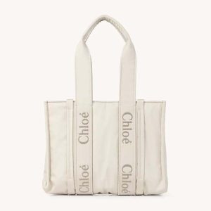 Chloe Women Medium Woody Tote Bag-White