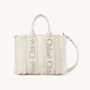 Chloe Women Small Woody Tote Bag-White