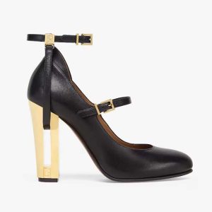 Fendi Women Delfina Black Leather High-Heeled Pumps-Black
