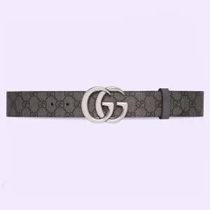 Gucci GG Unisex Marmont Reversible Belt Grey Black Supreme Canvas 3.8 CM Width