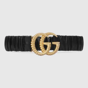 Gucci Unisex Belt with Torchon Double G Buckle in Black Leather