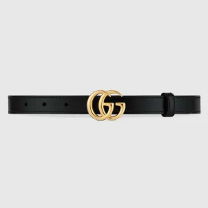 Gucci Unisex GG Marmont Leather Belt with Shiny Buckle-Black
