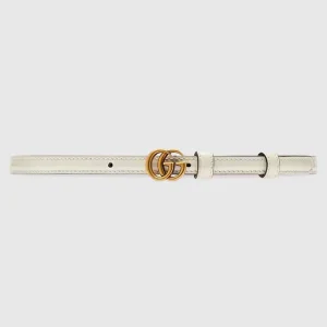 Gucci Unisex GG Thin Patent Double G Belt White Leather 1.3 CM Width