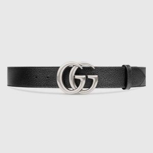 Gucci Unisex Leather Belt with Double G Buckle 4 cm Width-Black