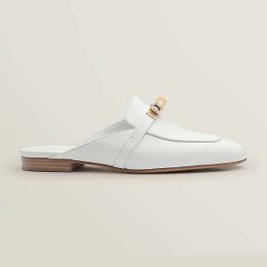 Hermes Women OZ Mule in Calfskin Leather-White