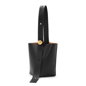 Loewe Unisex Medium Pebble Bucket Bag in Mellow Calfskin-Black AANBBBWX01
