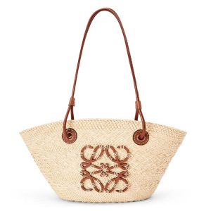 Loewe Women Small Anagram Basket Bag in Iraca Palm and Calfskin A223P65X01