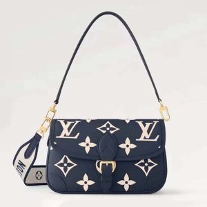 Louis Vuitton LV Women Diane Navy Blue Cream Monogram Empreinte Cowhide Leather M47161