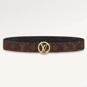 Louis Vuitton Unisex LV Circle 35 MM Reversible Belt Black Leather Monogram Canvas