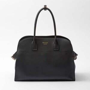Prada Women Large Leather Tote Bag with Buckles-Black 1BG508