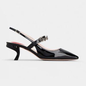 Roger Vivier Women Virgule Flower Slingback Pumps in Patent Leather-Black
