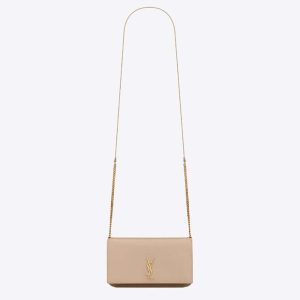 Saint Laurent YSL Women Cassandre Phone Holder in Smooth Leather-Sandy 6350950U40J2721