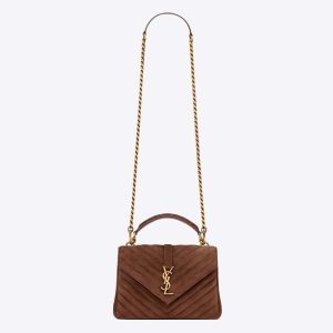 Saint Laurent YSL Women College Medium in Quilted Suede