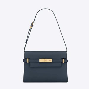 Saint Laurent YSL Women Manhattan Small Shoulder Bag in Box Saint Laurent Leather-Navy