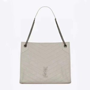 Saint Laurent YSL Women Niki Medium Shopping Bag in Crinkled Vintage Leather-White