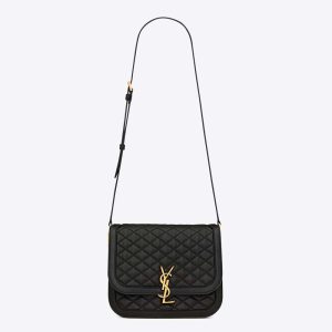 Saint Laurent YSL Women Solferino Medium Supple Satchel in Quilted Lambskin-Black