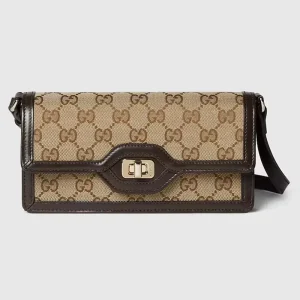 Gucci Unisex Luce Mini Shoulder Bag Beige Ebony Original GG Canvas