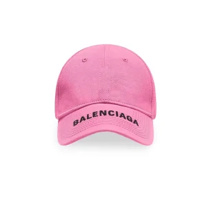 Balenciaga Women Logo Cap in Pink Embroidered Cotton