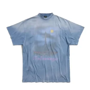 Balenciaga Women Paris Moon T-Shirt Oversized in Blue Vintage Jersey