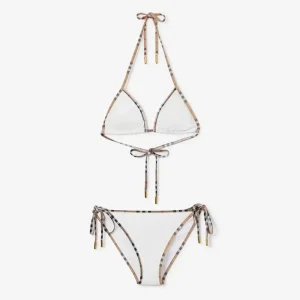 Burberry Women Check Trim Bikini-White 80107701