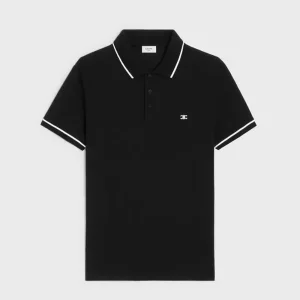 Celine Men Classic Polo Shirt in Cotton Piqué-Black