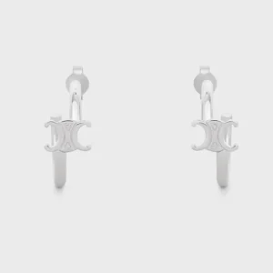 Celine Women Triomphe Asymmetric Hoops in Brass with Rhodium Finish