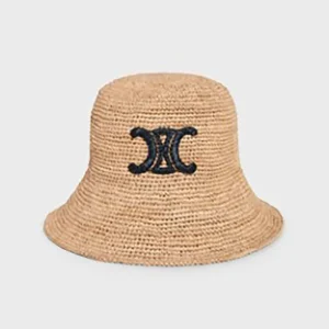 Celine Women Triomphe Bucket Hat in Raffia Natural 2AUP7517Q