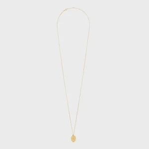 Celine Women Triomphe Folk Pearl Necklace in Brass with Gold Finish and Resin Pearls