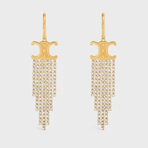 Celine Women Triomphe Fringe Earrings in Brass with Gold Finish