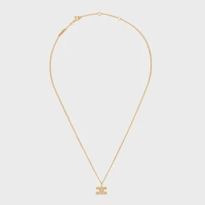 Celine Women Triomphe Rhinestone Necklace in Brass with Gold Finish and Crystals