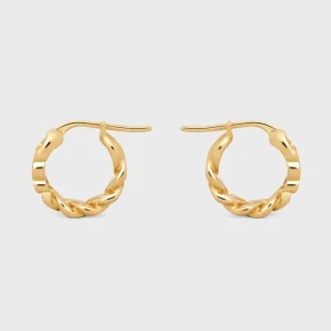 Celine Women Triomphe Small Qourmette Hoops in Brass with Gold Finish
