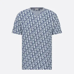 Dior Men Oblique Relaxed-Fit T-Shirt Blue and White Terry Cotton Jersey