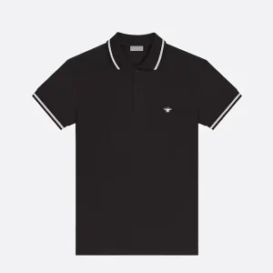 Dior Men Polo Shirt with Bee Embroidery Black Cotton Piqué
