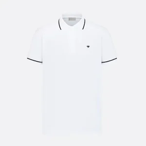 Dior Men Polo Shirt with Bee Embroidery White Cotton Piqué