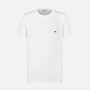 Dior Men T-Shirt with Bee Embroidery White Cotton Jersey