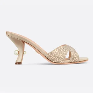 Dior Women Dior Tribales Heeled Slide in Beige Suede Calfskin