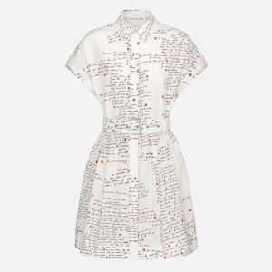 Dior Women Dioramour Belted Shirtdress in White Cotton and Silk