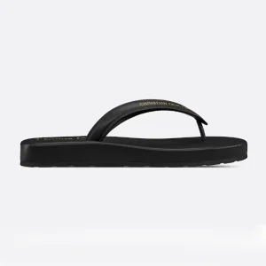 Dior Women Diorsea Thong Sandal with Black Leather Fabric