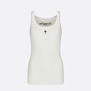 Dior Women Tank Top White Ribbed Cotton Jersey 343T50B4086X0200