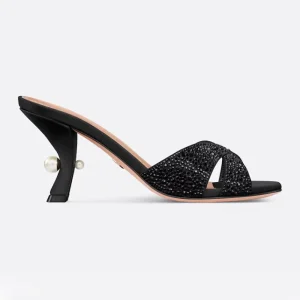 Dior Women Tribales Heeled Slide in Black Suede Calfskin