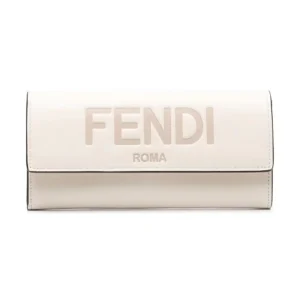 Fendi Women Continental White Leather Wallet Fastened with a Snap Button