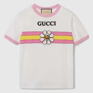 Gucci Men GG Cotton Jersey Printed T-Shirt Pink Crewneck Short Sleeves
