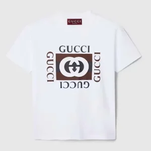 Gucci Women GG Jersey T-Shirt Print White Lightweight Cotton Crewneck Short Sleeves